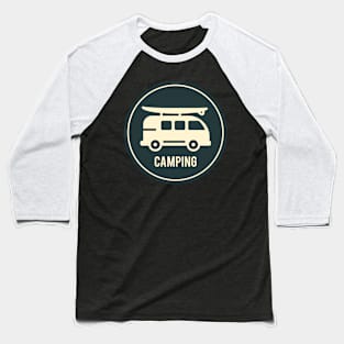 Minimalist Vintage Rv Camper With A Surfboard Baseball T-Shirt